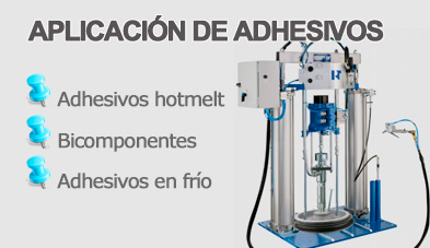Distribución de modelos de aplicación de adhesivos hotmelt, bicomponentes, adhesivos en frío...